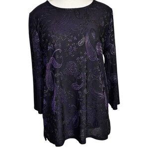 Chico’s Black and Purple Paisley Whimsigoth Top